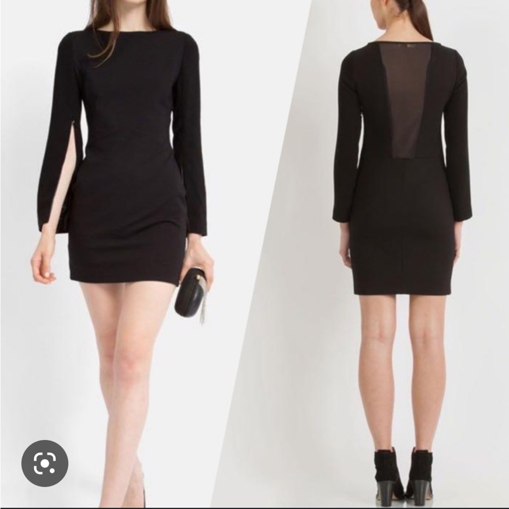 MAJE Black Dress Small | Esteban Mesh Back Zippered Sleeves